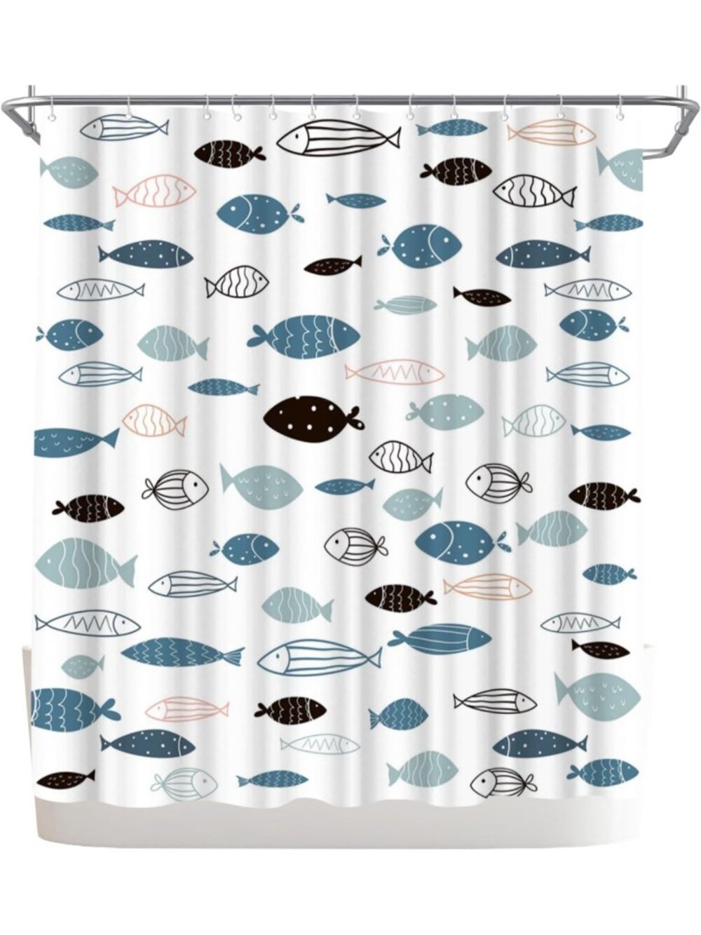 Ocean-Themed Fish Shower Curtain | Coastal Blue Bathroom Decor | Nautical Home